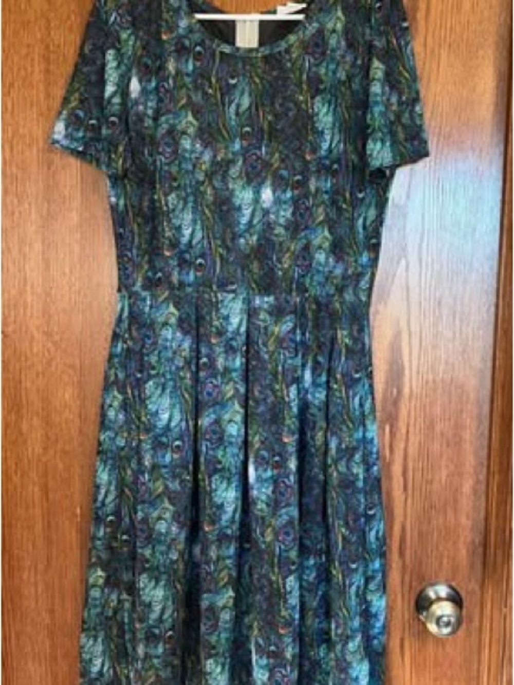 LuLaRoe Peacock-Print Midi Dress - Blue/Green/Black